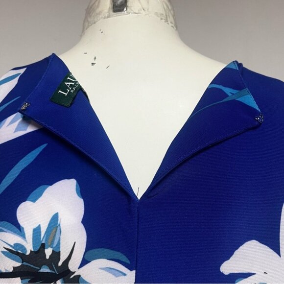 Lauren Ralph Lauren Blue Floral Summer Sleeveless Stretch Dress - Picture 7 of 12